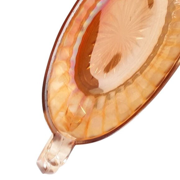 Vintage Iridescent Amber Carnival Glass Oval Ribbed Serving Dish with Handles - Picture 4 of 5